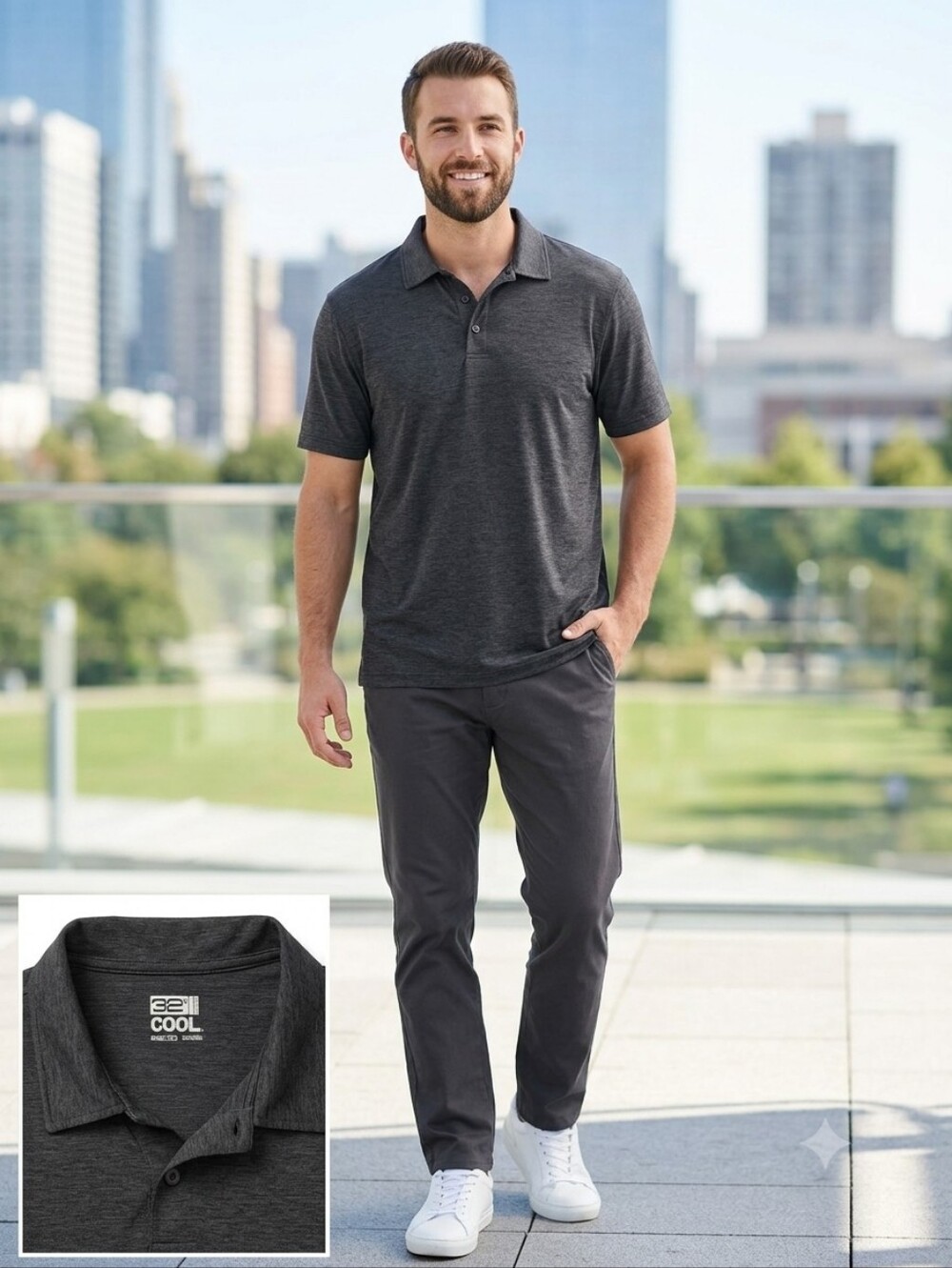 32° Cool Men's Performance Polo Shirt - Charcoal, Size XL